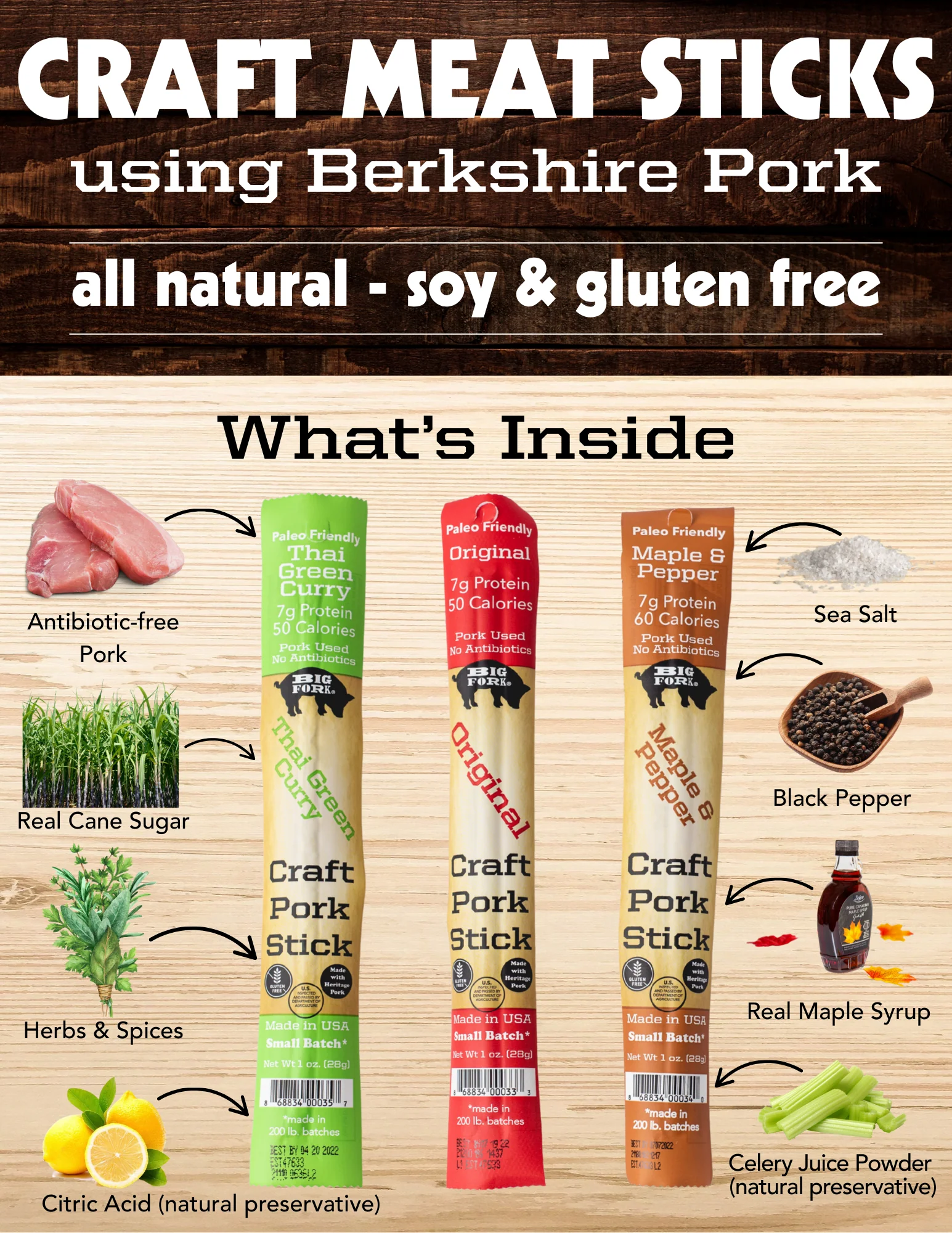 Craft Pork Snack Stick Sample (3 sticks total)