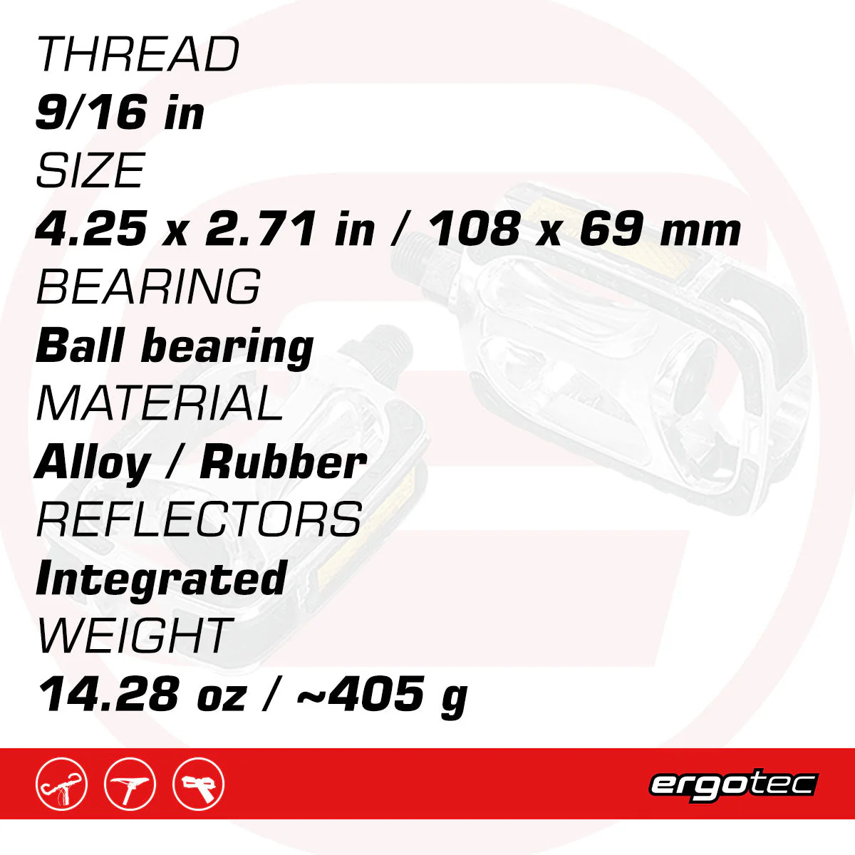 Ergotec - Pedals 608 (9/16" with Reflector | Silver) - Image 3