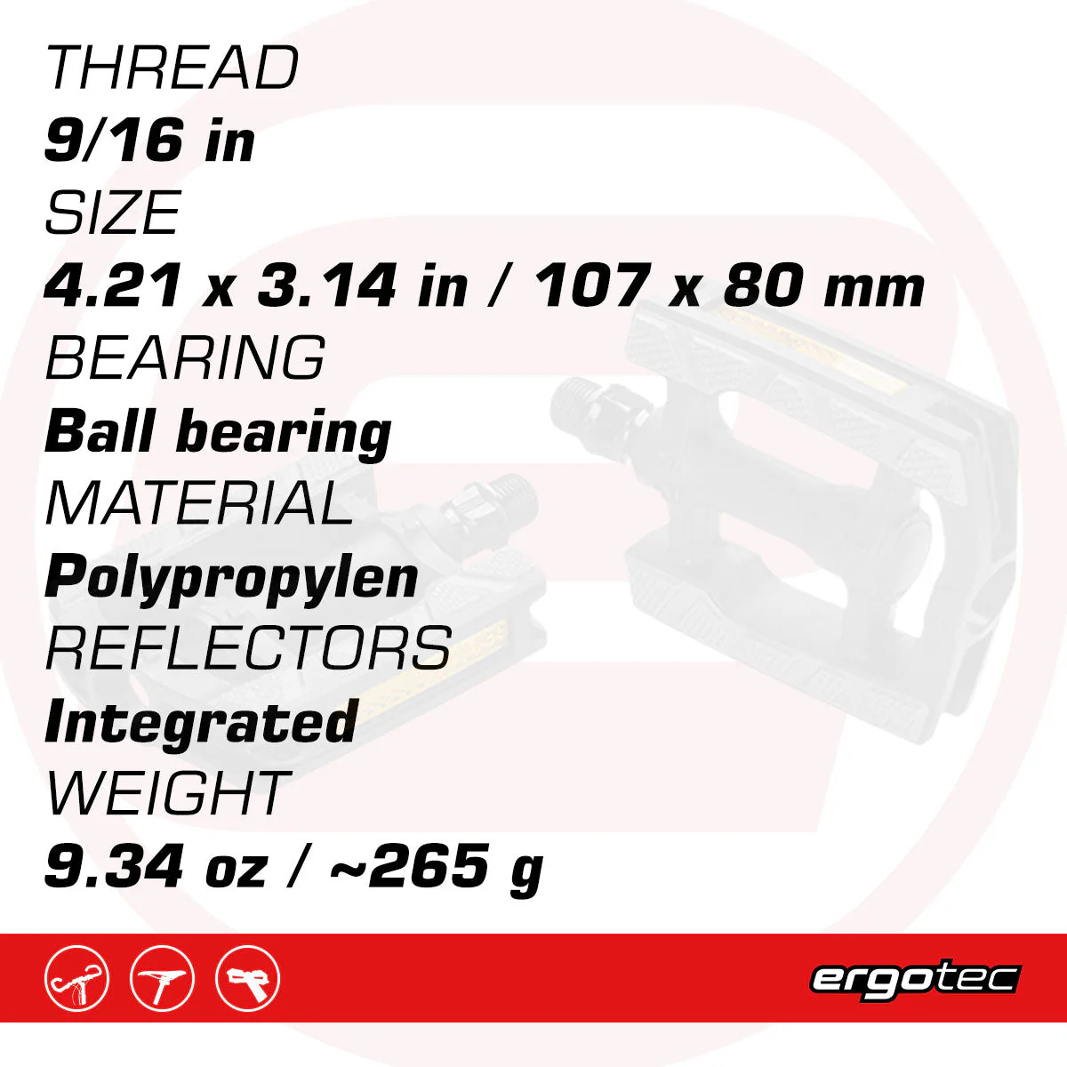Ergotec - Pedals 857 (9/16'' with Reflector | Black/Grey) - Image 3