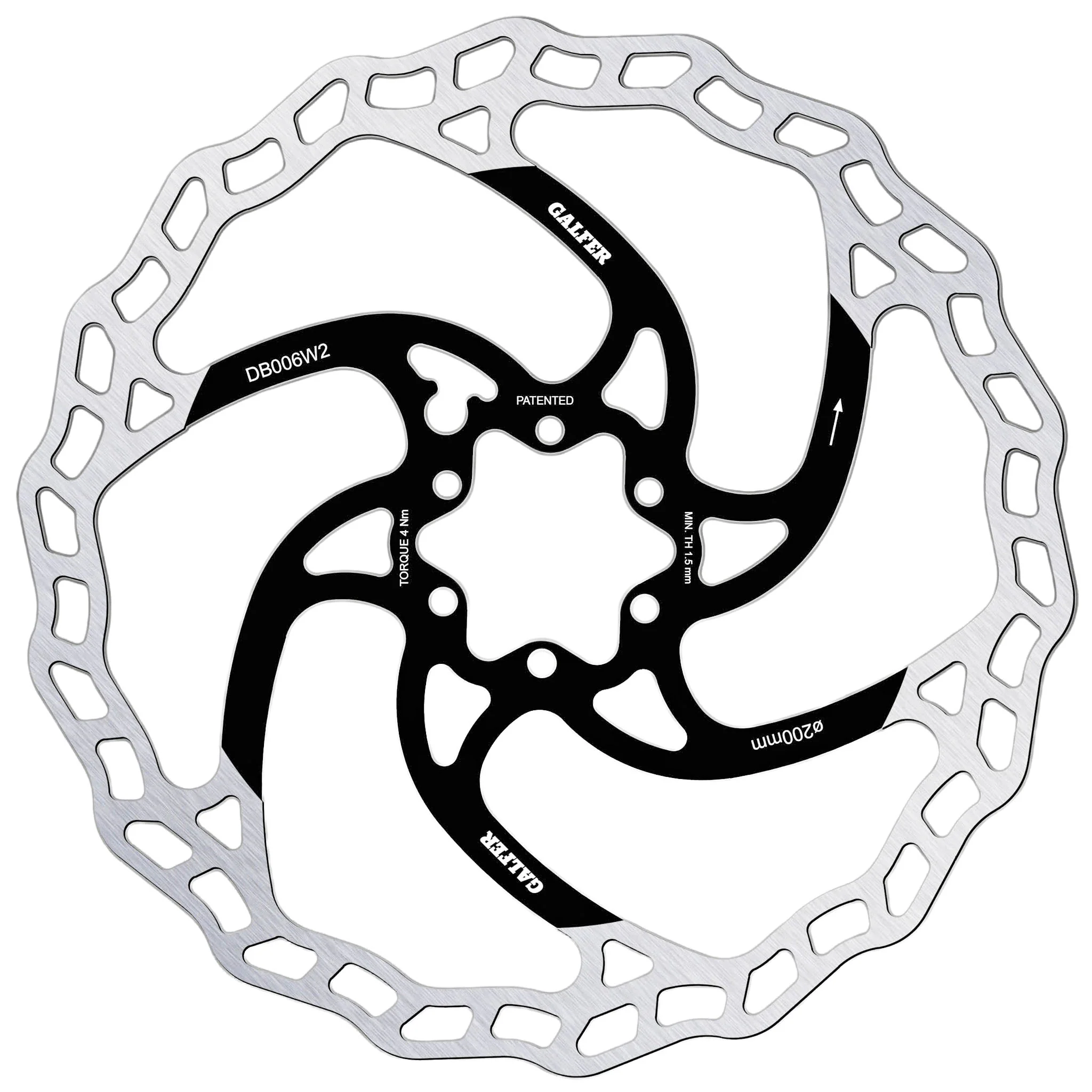 Galfer 200mm Rotor 6-Bolt  2.0mm Black/Silver