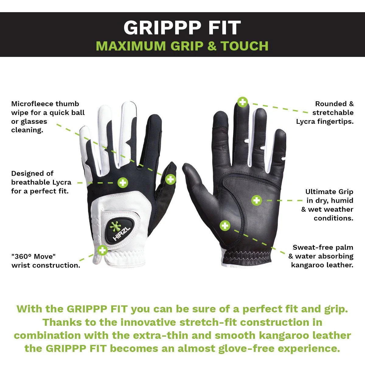 HIRZL Grippp Fit - Golf Gloves - White / Black - Image 7