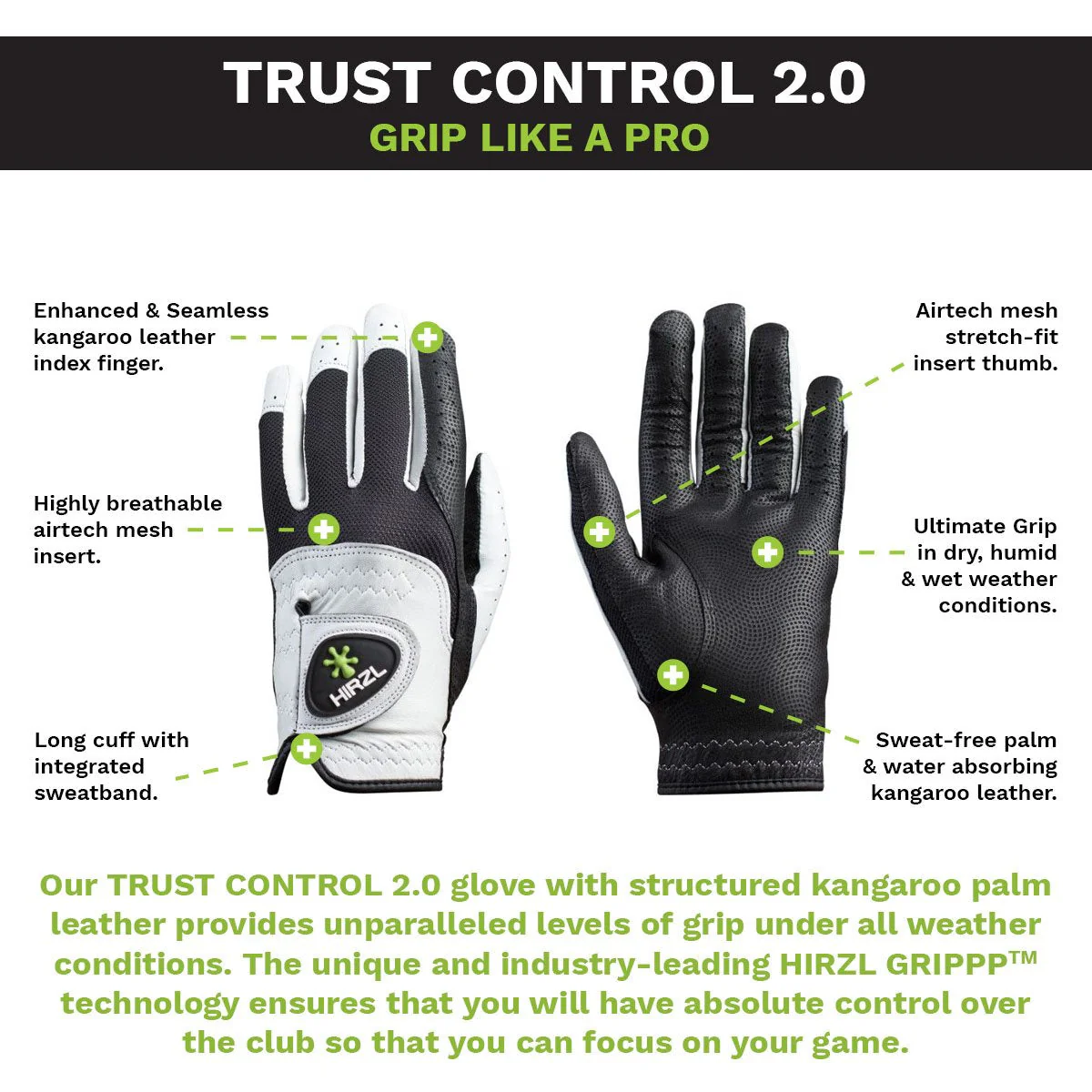 HIRZL Trust Control 2.0 - Golf Gloves - White / Black - Image 7