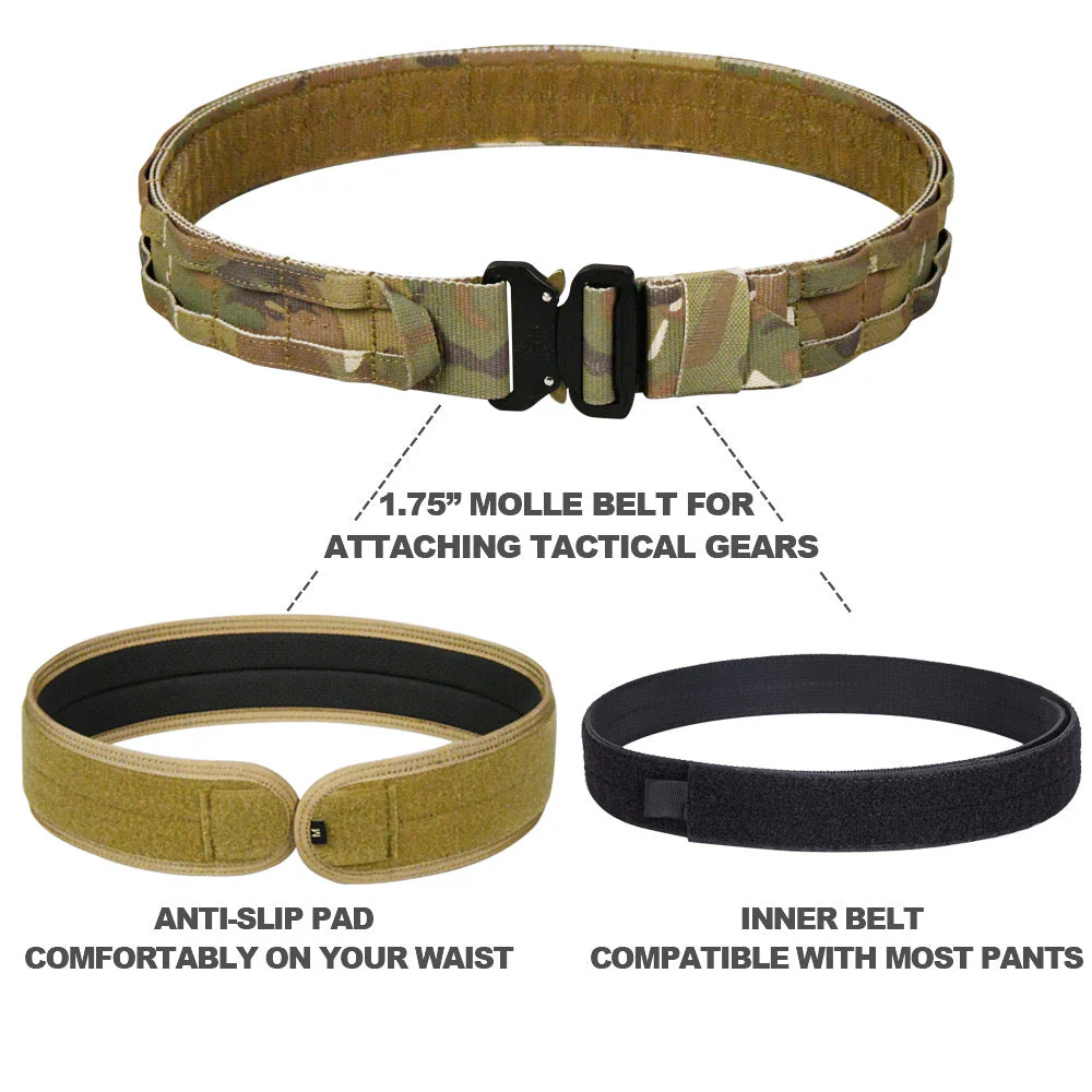 MUCTAC Tactical Belt Multicam MOLLE 1.75" w/ 2 Inner Belts, Anti-Slip - Image 3