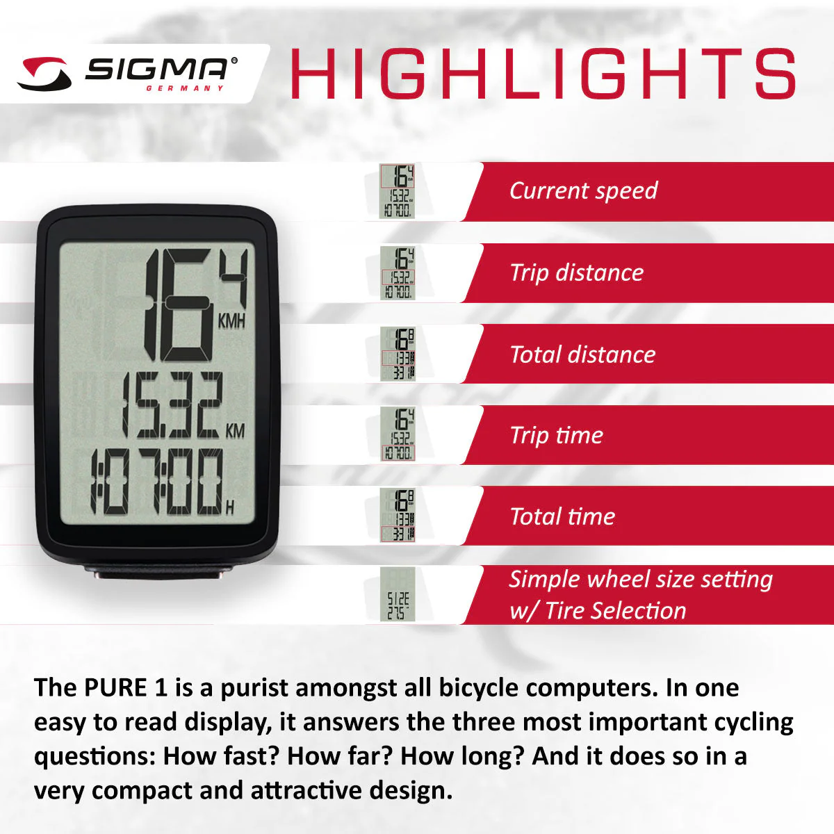 SIGMA Bicycle Computer - PURE 1 ATS, Analogue Wireless - Image 3