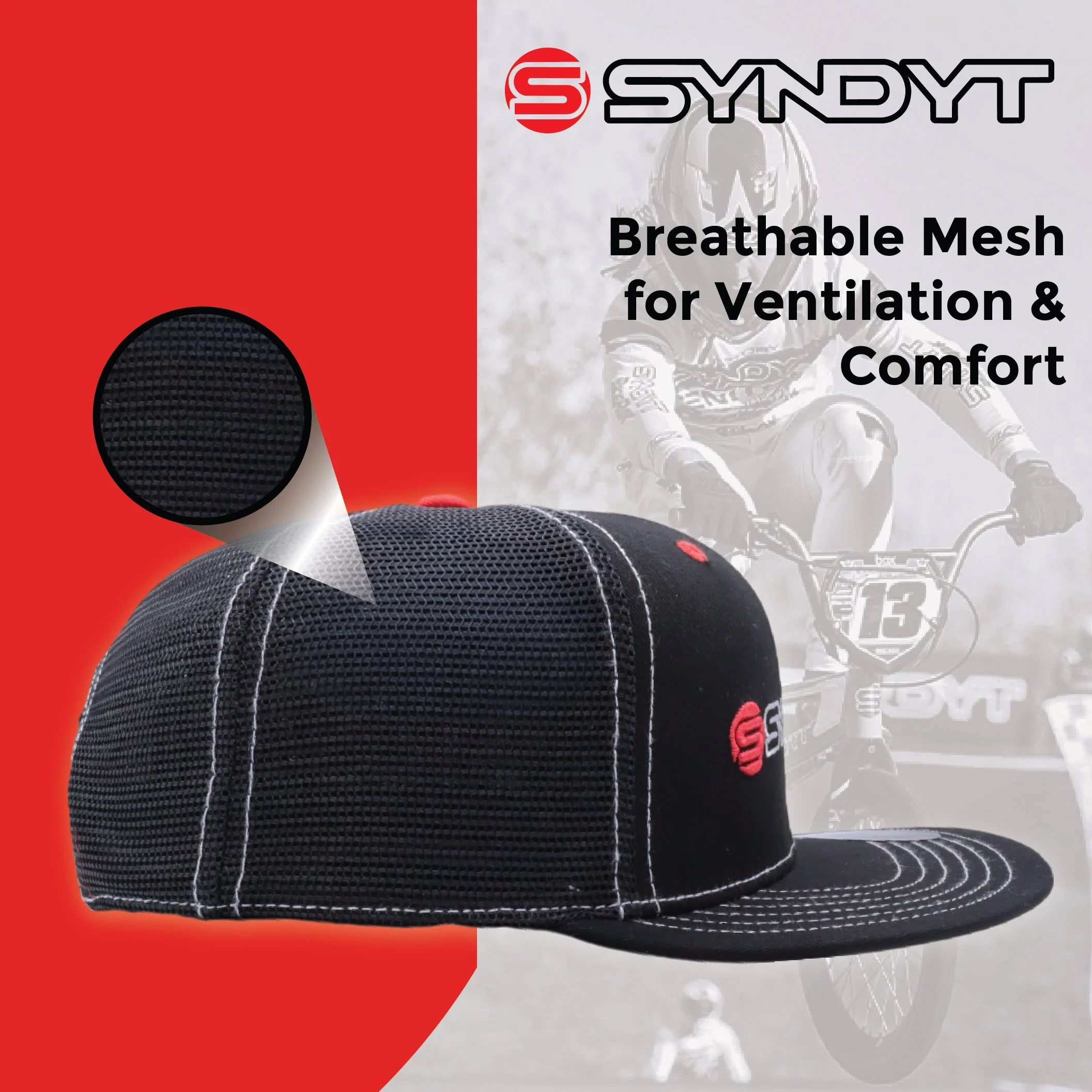 Syndyt Black Mesh Flat Bill Snapback Hat - Image 7