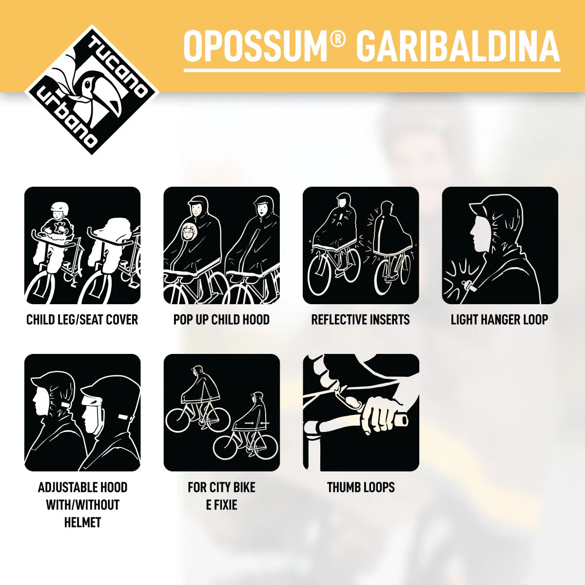 Tucano Urbano -  Bicycle Rain Cape - GARIBALDINA OPOSSUM® - Dove–Grey - Image 8