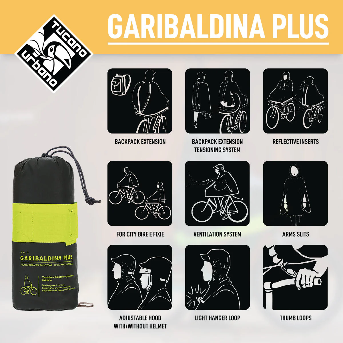 Tucano Urbano - Bicycle Rain Cape - GARIBALDINA PLUS - Airborne Green - Image 7
