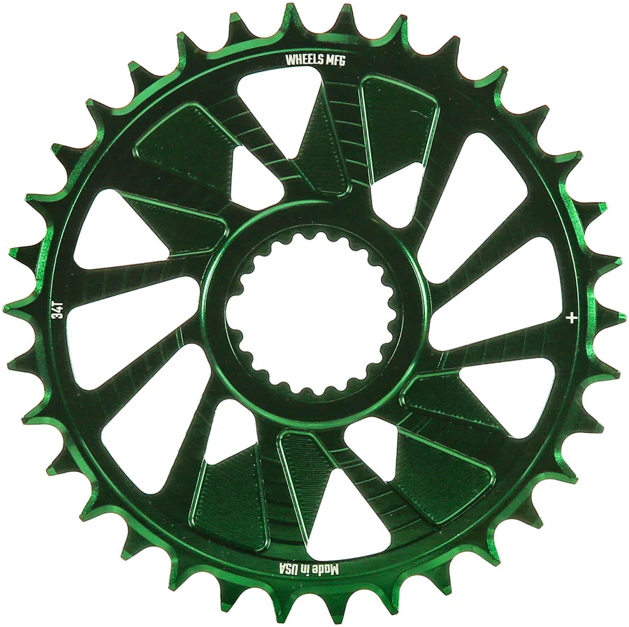 Wheels Manufacturing Direct Mount Chainring - 34t Shimano Direct Mount 1.5mm Outboard Offset HG+ Chain Compatible Green