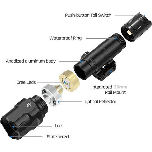 WL-25 Tactical Weaponlight Flashlight, 1200LM, USB Rechargeable – Black or Tan - Image 2