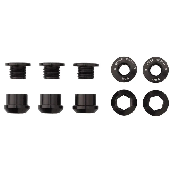 Wolf Tooth 1x Chainring Bolt Set - 6mm Dual Hex Fittings Set/5 Black