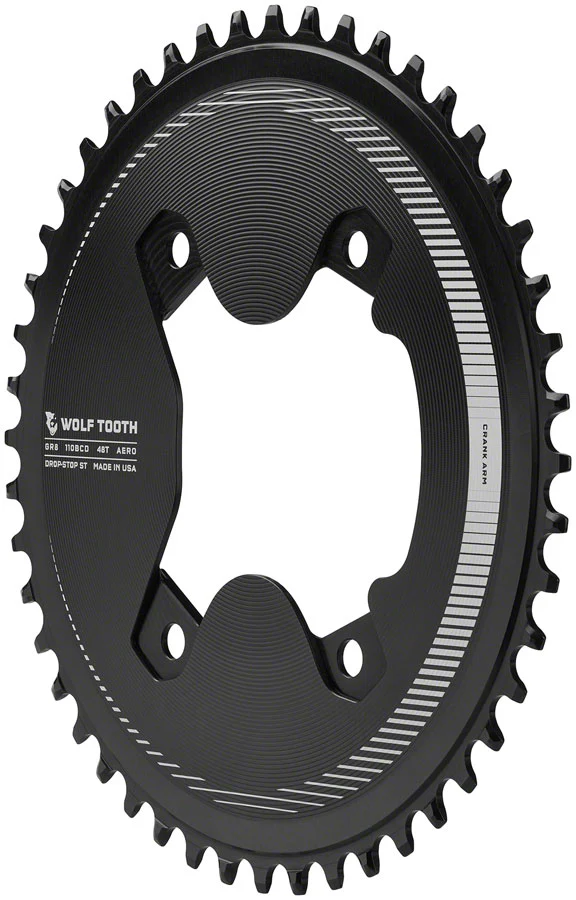Wolf Tooth Aero 110 Asymmetric BCD Chainring - 46t 110 Asymmetric BCD 4-Bolt Drop-Stop ST For Shimano GRX 800 Series BLK - Image 2