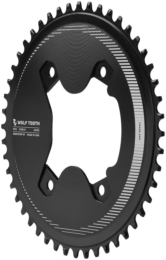 Wolf Tooth Aero 110 Asymmetric BCD Chainring - 50t 110 Asymmetric BCD 4-Bolt Drop-Stop ST For Shimano GRX 800 Series BLK - Image 2