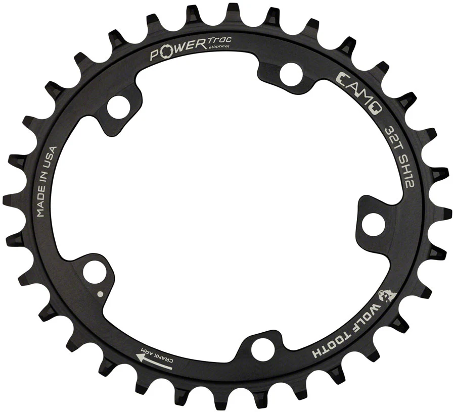 Wolf Tooth CAMO Aluminum Elliptical Chainring - 32t Wolf Tooth CAMO Mount Drop-Stop ST Requires 12-Speed HG+ Chain BLK - Image 2