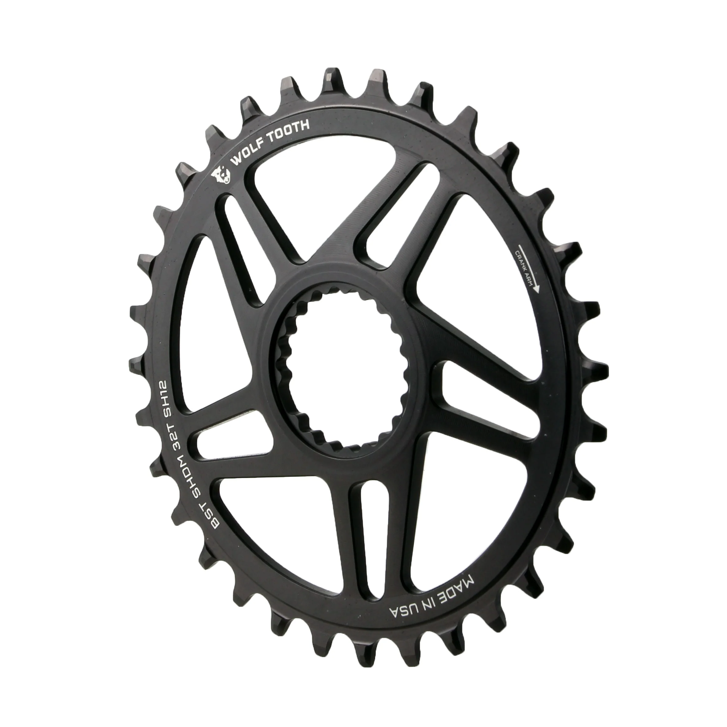 Wolf Tooth Direct Mount Chainring - 32t Shimano DM For Boost Cranks 3mm Offset Drop-Stop ST Requires 12-Speed HG+ Chain BLK