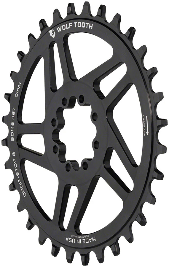 Wolf Tooth Direct Mount Chainring - 32t SRAM Direct Mount Drop-Stop B For SRAM 8-Bolt Cranksets 0mm Offset BLK - Image 2