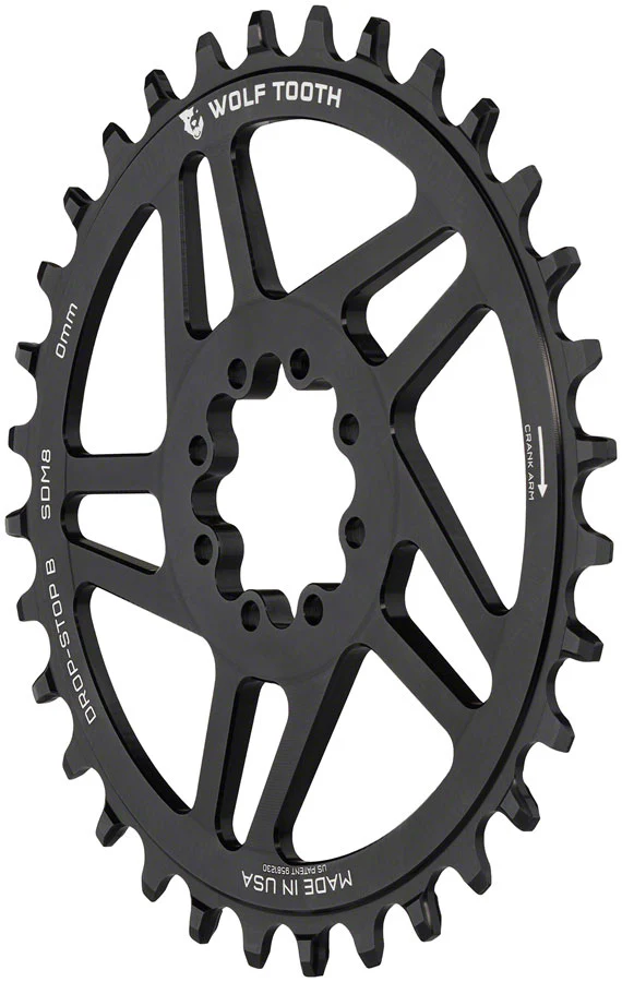 Wolf Tooth Direct Mount Chainring - 36t SRAM Direct Mount Drop-Stop B For SRAM 8-Bolt Cranksets 0mm Offset BLK - Image 2