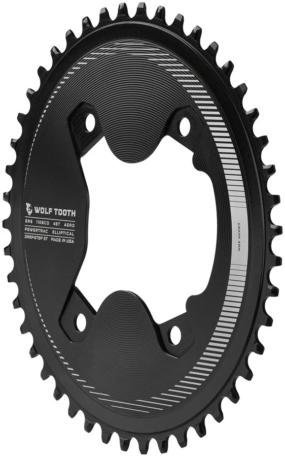 Wolf Tooth Elliptical Aero 110 Asymmetric BCD Chainring - 46t 110 Asymmetric BCD 4-Bolt Drop-Stop ST For Shimano GRX 800 Series BLK - Image 2