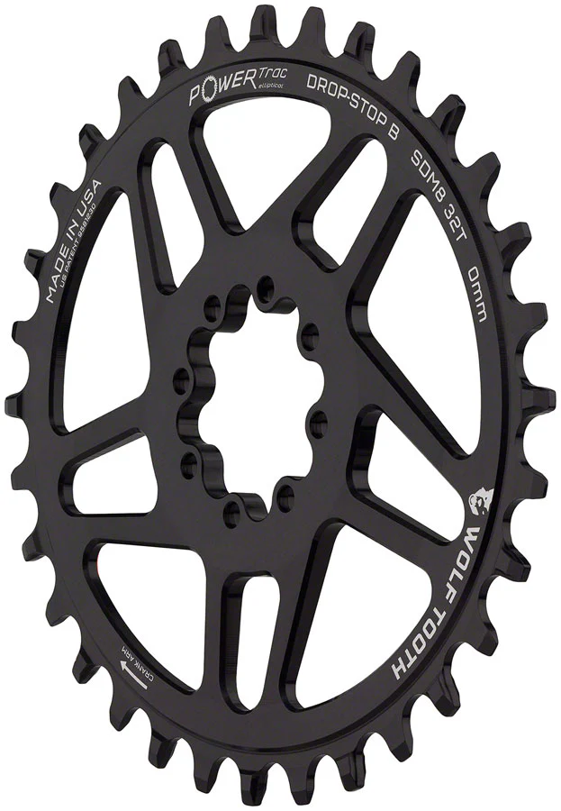 Wolf Tooth Elliptical Direct Mount Chainring - 32t SRAM Direct Mount Drop-Stop B For SRAM 8-Bolt Cranksets 0mm Offset BLK - Image 2