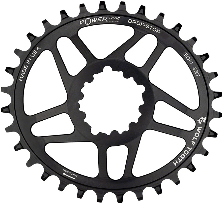 Wolf Tooth Elliptical Direct Mount Chainring - 32t SRAM Direct Mount Drop-Stop For SRAM 3-Bolt Cranksets 6mm Offset BLK