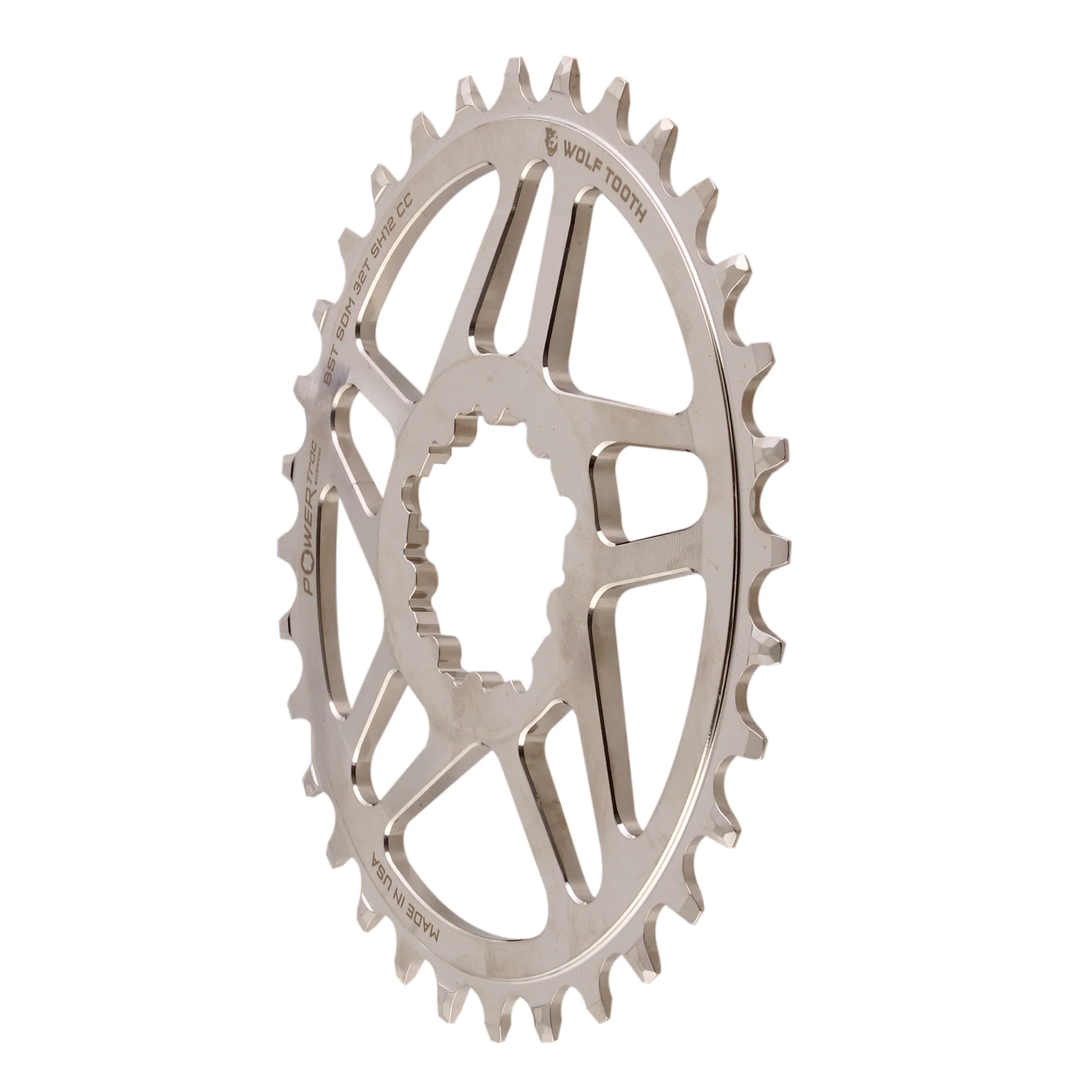 Wolf Tooth Elliptical Direct Mount Chainring - 32t SRAM 3-Bolt DM Drop-Stop ST For SRAM Boost Cranks Requires HG+ Chain Nickel Plated