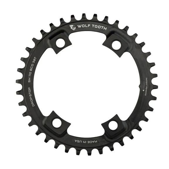 Wolf Tooth Shimano 110 Asymmetric BCD Chainring - 38t 110 Asymmetric BCD 4-Bolt Drop-Stop B For Shimano Cranks BLK