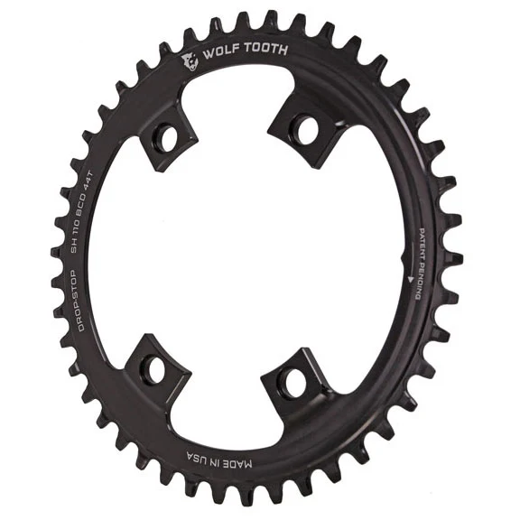 Wolf Tooth Shimano 110 Asymmetric BCD Chainring - 44t 110 Asymmetric BCD 4-Bolt Drop-Stop A For Shimano Cranks BLK
