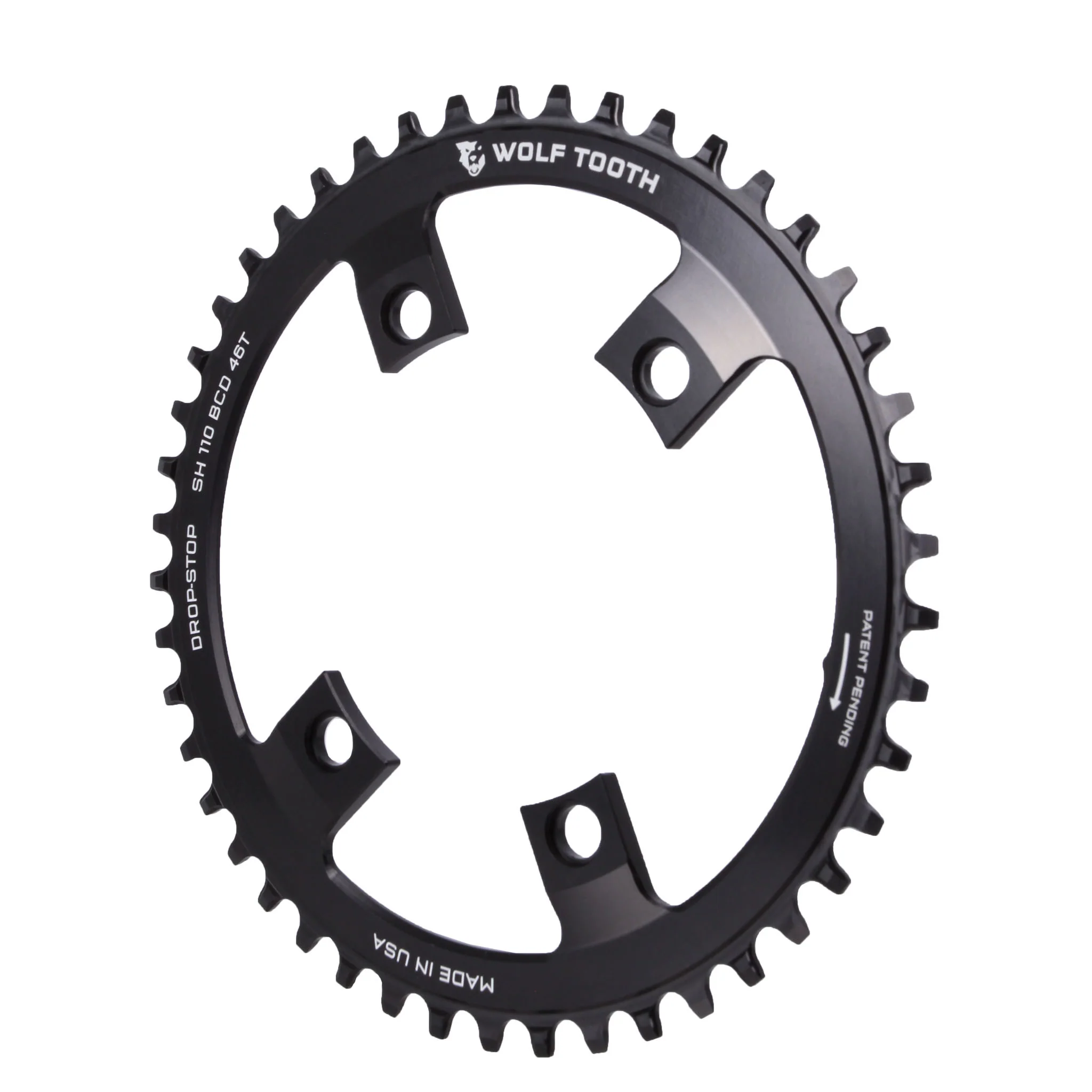 Wolf Tooth Shimano 110 Asymmetric BCD Chainring - 46t 110 Asymmetric BCD 4-Bolt Drop-Stop A For Shimano Cranks BLK