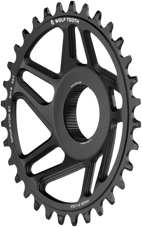 Wolf Tooth Shimano EP-8 Direct Mount Chainring - Drop-Stop ST 32T Black - Image 2